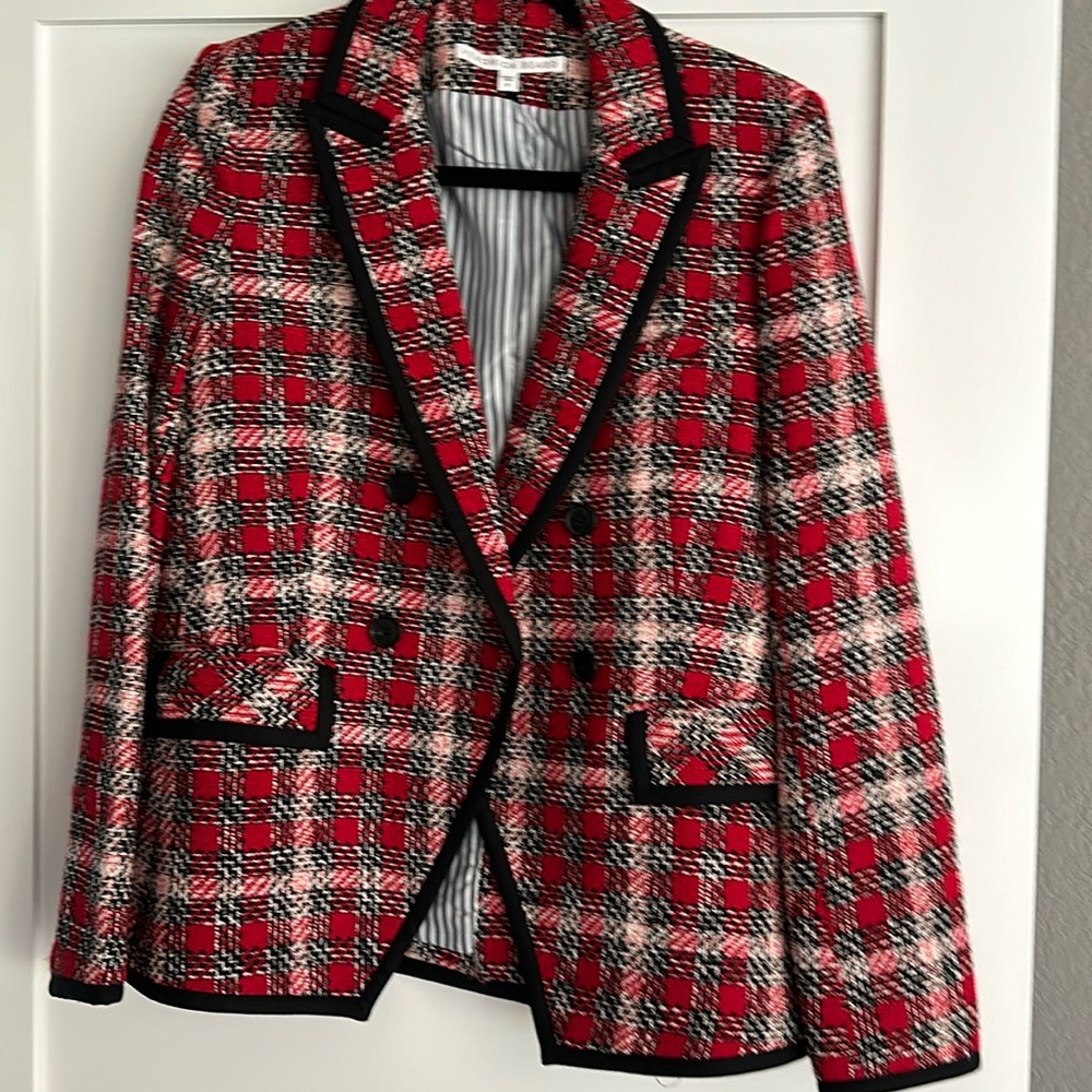 Victoria Beard Red Plaid Dickey Blazer